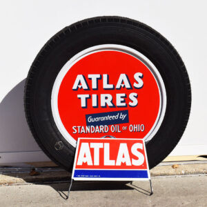 Atlas Tires Porcelain Tire Insert Sign With Atlas Tire Stand