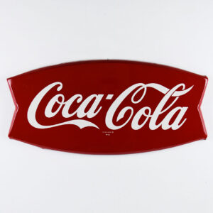 1960s Coca Cola Fishtail Die Cut Metal Sign Marked AM 114