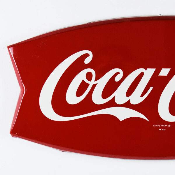 1960s Coca Cola Fishtail Die Cut Metal Sign Marked AM 114