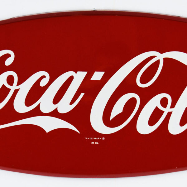 1960s Coca Cola Fishtail Die Cut Metal Sign Marked AM 114