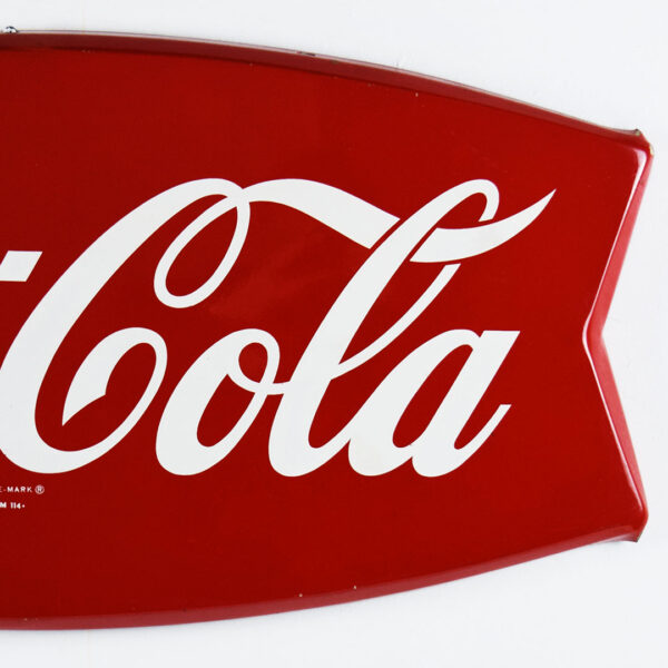 1960s Coca Cola Fishtail Die Cut Metal Sign Marked AM 114