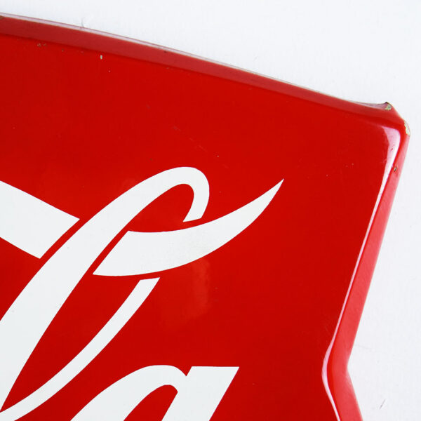 1960s Coca Cola Fishtail Die Cut Metal Sign Marked AM 114