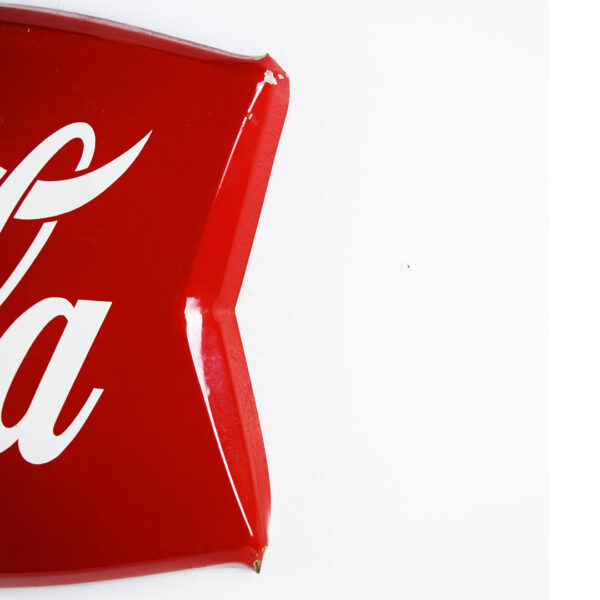 1960s Coca Cola Fishtail Die Cut Metal Sign Marked AM 114