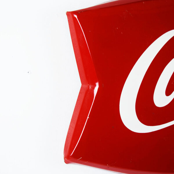 1960s Coca Cola Fishtail Die Cut Metal Sign Marked AM 114