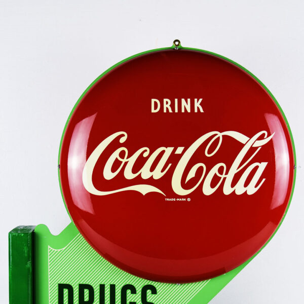 Rare Coca Cola Button Flange Sign With Drugs Privilege Panel
