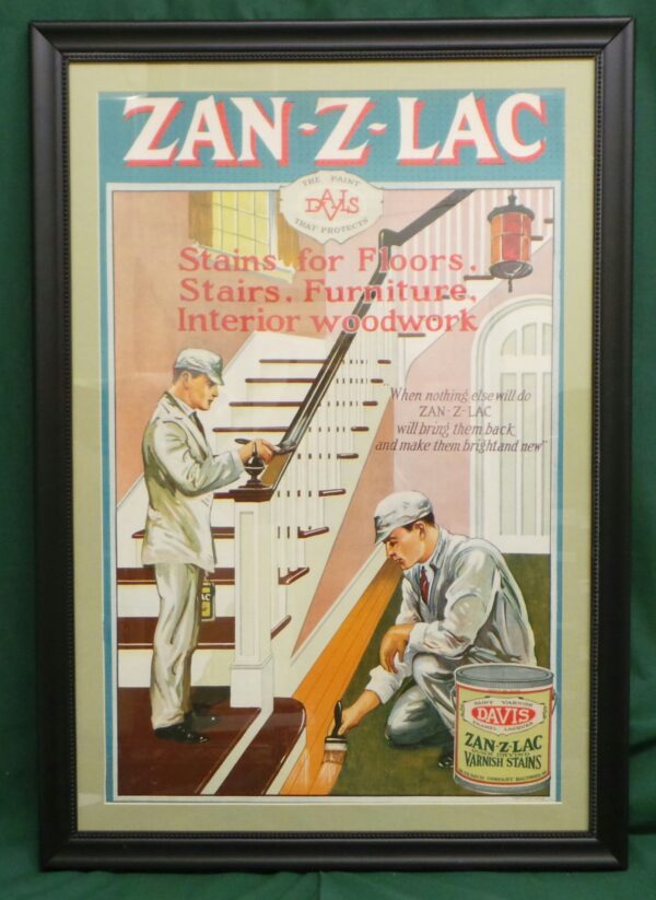 Zan-Z-Lac Varnish Stains Cardboard Sign Davis Paints