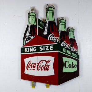 Large Masonite Coca Cola King Size Fishtail 6 Pack Sign