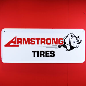 Armstrong Tires Self Framed Metal Sign 1960s Rhinoceros