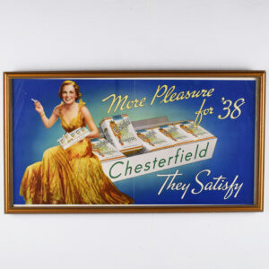 1938 Chesterfield Cigarettes More Pleasure for '38 Litho Ad