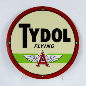 Tydol Flying A Round Porcelain Gas Pump Plate Rare Clean