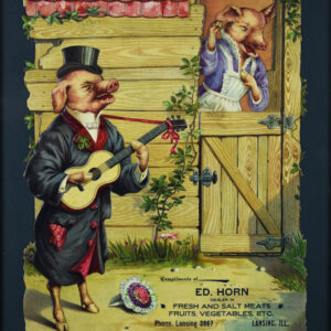 Ed Horn Meat Fruit Vegetable Embossed Cardboard Sign with Pigs