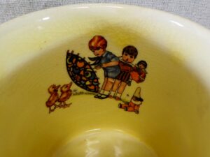 Roseville Juvenile Ware Double Handled Mug Unusual Design