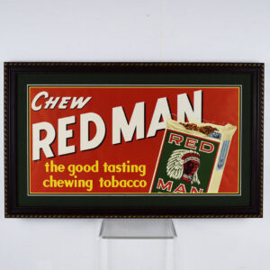 Chew Red Man Chewing Tobacco Framed Cardboard Trolley Sign