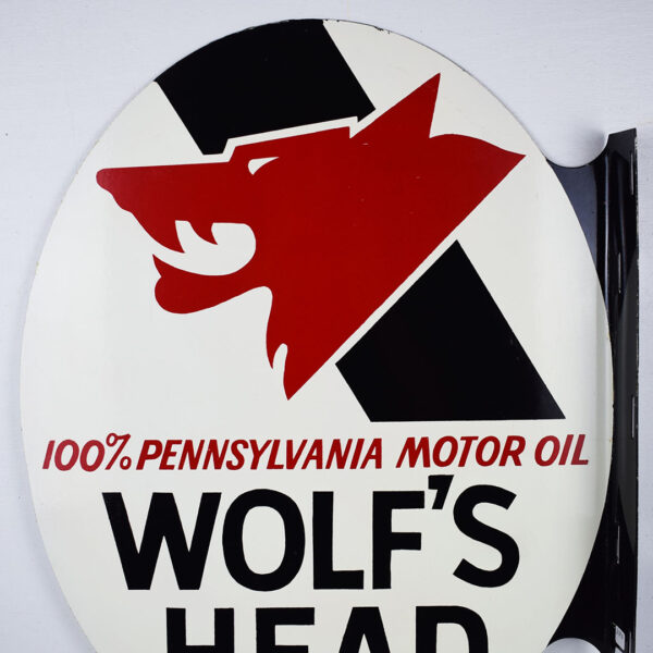 Wolf's Head Motor Oil Oval Flange Sign AM 4-71 Nice Size