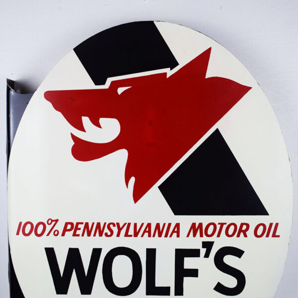 Wolf's Head Motor Oil Oval Flange Sign AM 4-71 Nice Size