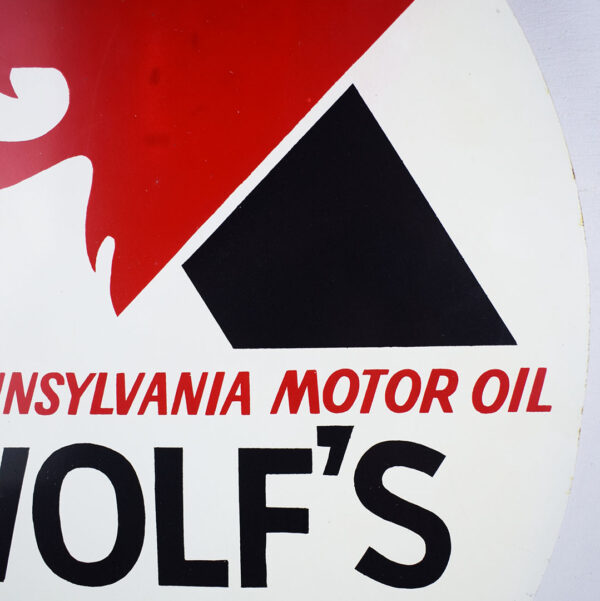 Wolf's Head Motor Oil Oval Flange Sign AM 4-71 Nice Size