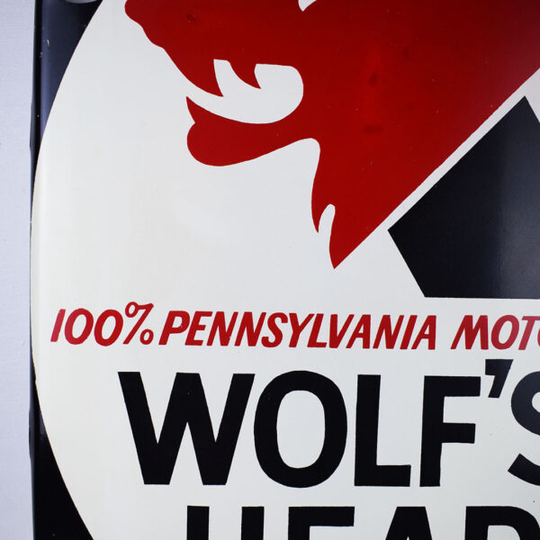 Wolf's Head Motor Oil Oval Flange Sign AM 4-71 Nice Size