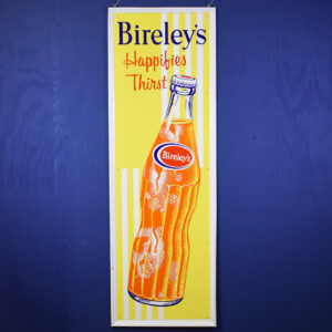 Bireley's Orange Soda Embossed Vertical Self Framed Sign 1960