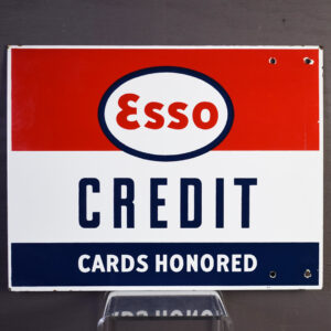 Porcelain Double Sided Esso Credit Cards Honored Sign