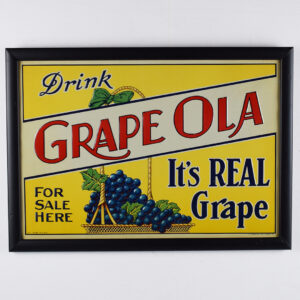 New Old Stock Drink Grape Ola Embossed Tin Sign Framed Mint