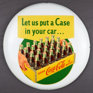 16 Inch White Coca Cola Button Sign Put A Case In Your Car