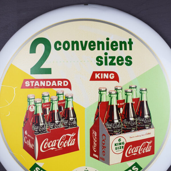 16 Inch White Coca Cola Button Sign 1950s Store Hours Decal