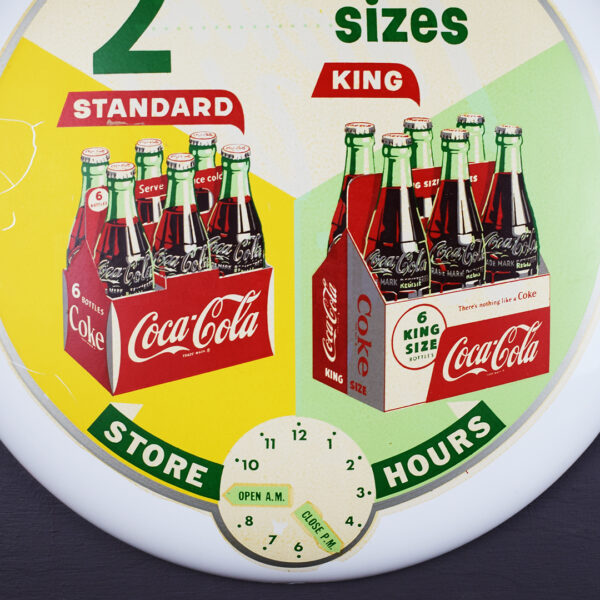 16 Inch White Coca Cola Button Sign 1950s Store Hours Decal