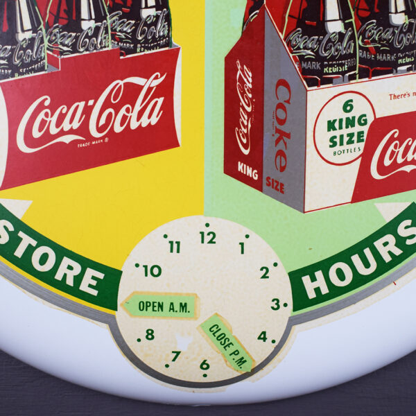 16 Inch White Coca Cola Button Sign 1950s Store Hours Decal