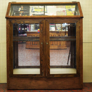 Oak Constructed Showcase Front Loading Doors Top Lid Opens