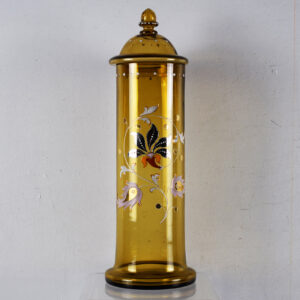 Victorian Decorative Glass Jar With Lid Amber Color Floral