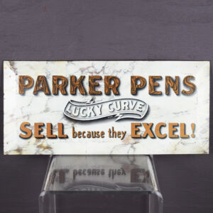 Parker Pens Lucky Curve Tin Counter Sign Easel Back
