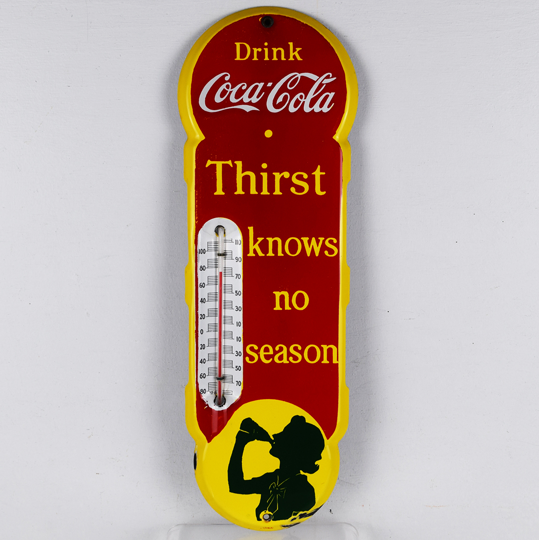 Coca Cola Thirst Knows No Season Porcelain Thermometer Red 18 Inches