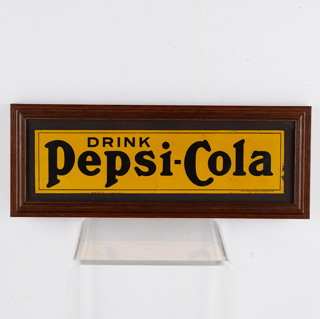 Early Drink Pepsi-Cola Tin Tacker Sign Framed 3 By 11.75 Inches