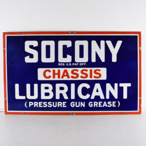 Socony Chassis Lubricant Single Sided Porcelain Sign 18 X 30