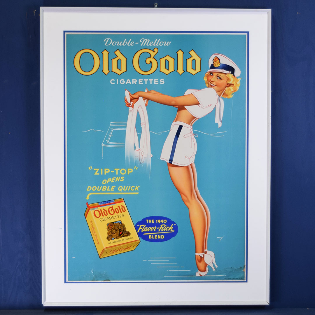 Double Mellow Old Gold Cigarettes Framed Pin Up Litho
