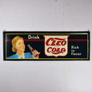 1941 Drink Cleo Cola Embossed Self Framed Tin Sign Vess Beverage Co.