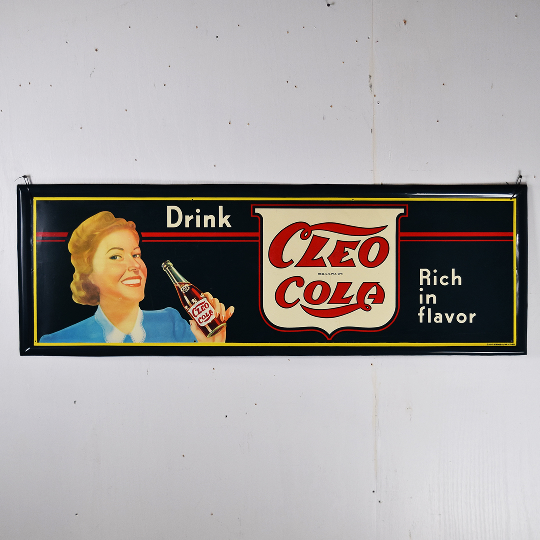 1941 Drink Cleo Cola Embossed Self Framed Tin Sign Vess Beverage Co.