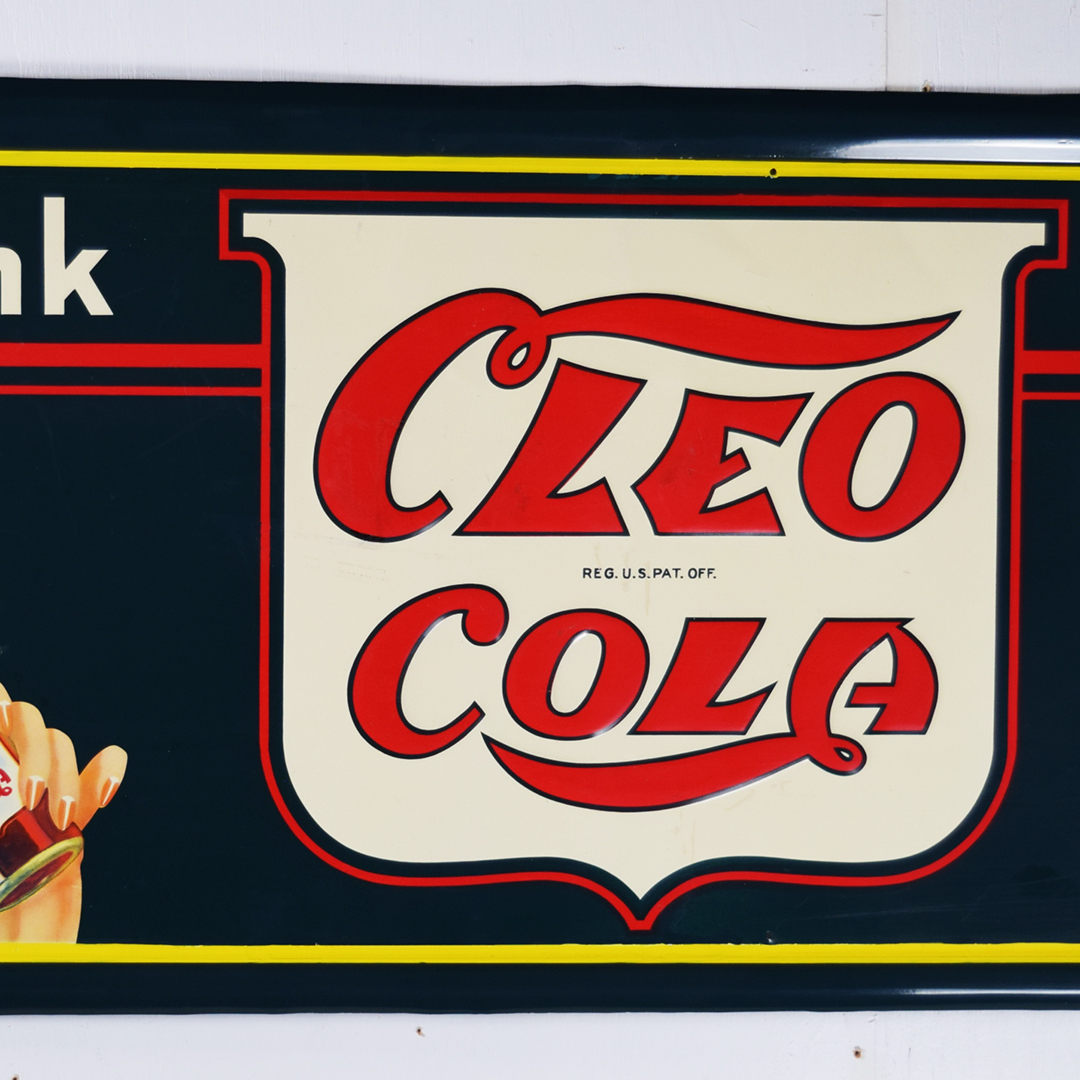 1941 Drink Cleo Cola Embossed Self Framed Tin Sign Vess Beverage