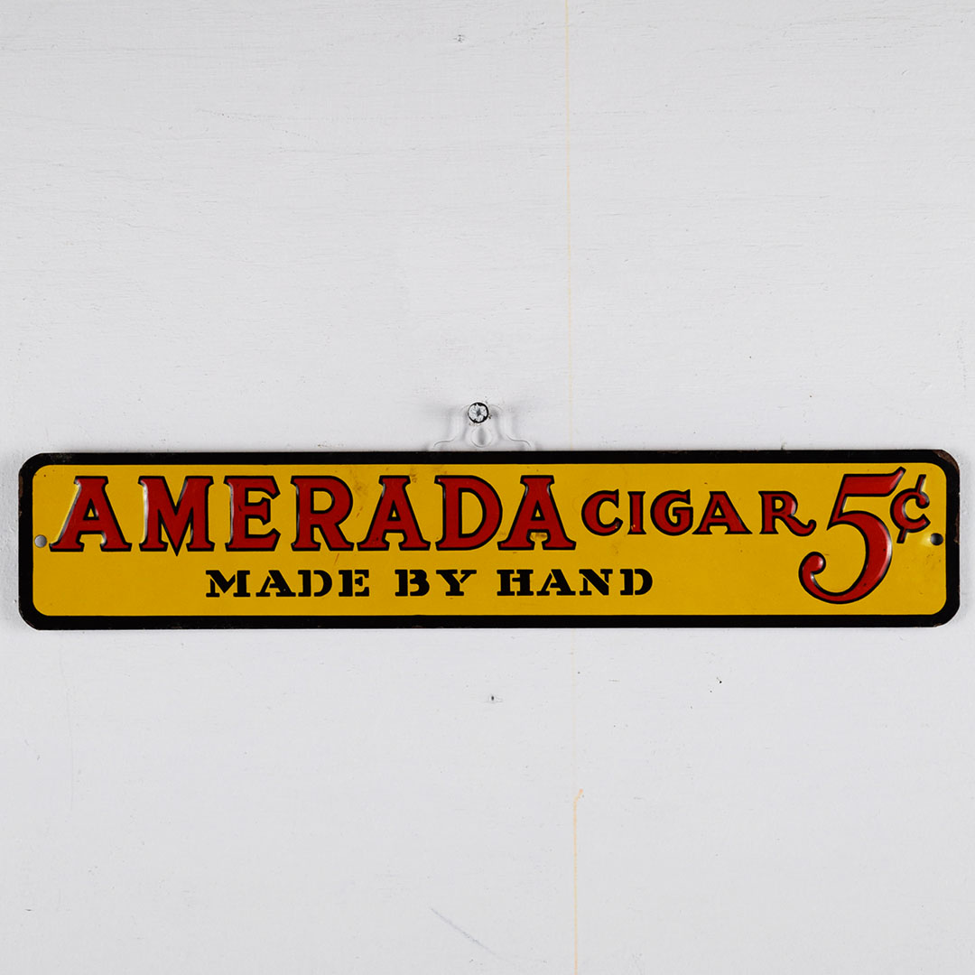 Rare Amerada Cigar Embossed Metal Sign 14.5 Inches Long