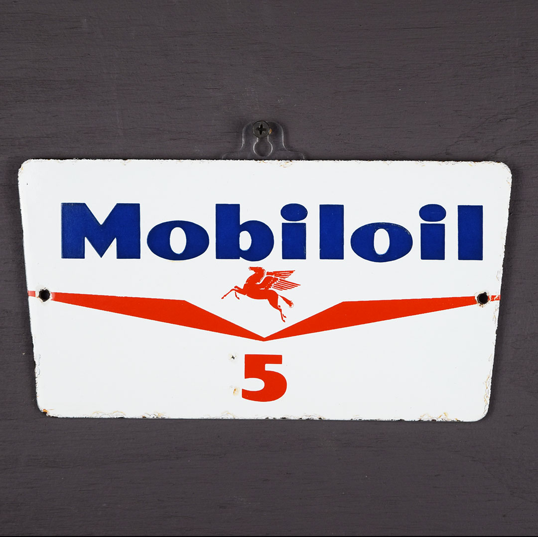 Mobiloil Mobilgas Original Porcelain Garage Marking Sign '5' - 9 Inches Long