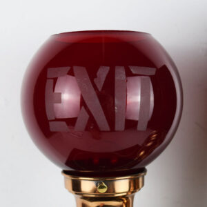 Vintage Red Glass Etched Exit Globe With Wall Sconce Light