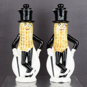 Planters Mr Peanut Figural Vinegar & Oil Cruets Pair 7.25 Inches Tall