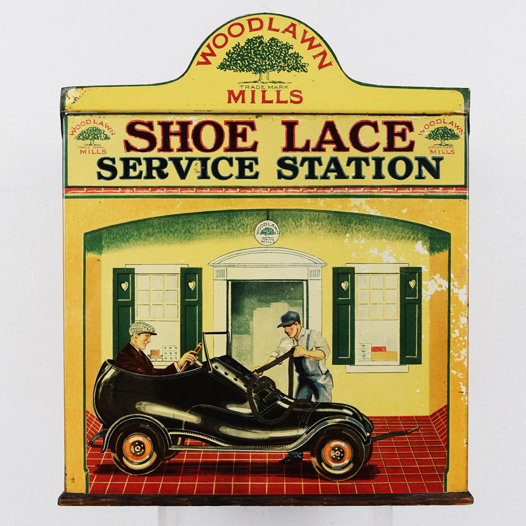 Woodlawn Mills Shoe Lace Service Station Tin Store Display