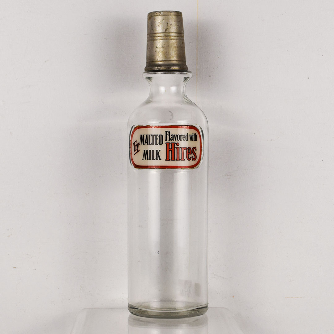 Malted Milk Flavored With Hires Label Under Glass Syrup Bottle