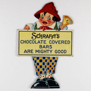 Schrafft's Chocolate Covered Bars Die Cut Tin Sign Rare