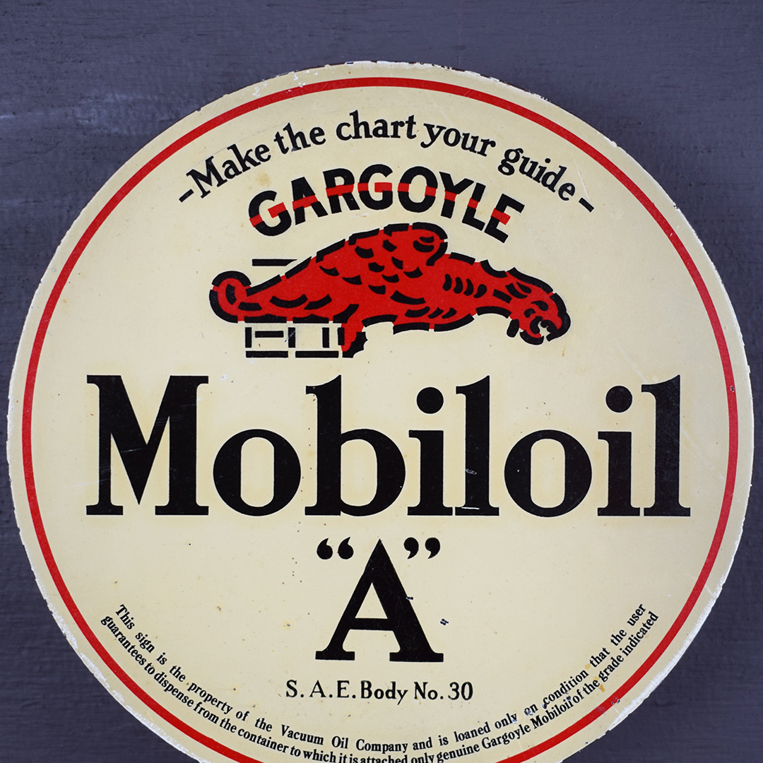 Mobiloil "A' Lubester Tin Paddle Sign With Gargoyle Logo