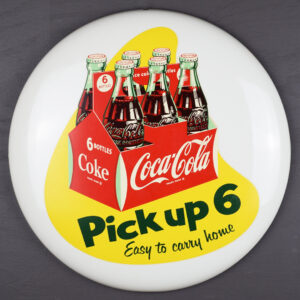 16 Inch White Coca-Cola Button Sign Pickup 6 Decal Rare Nice
