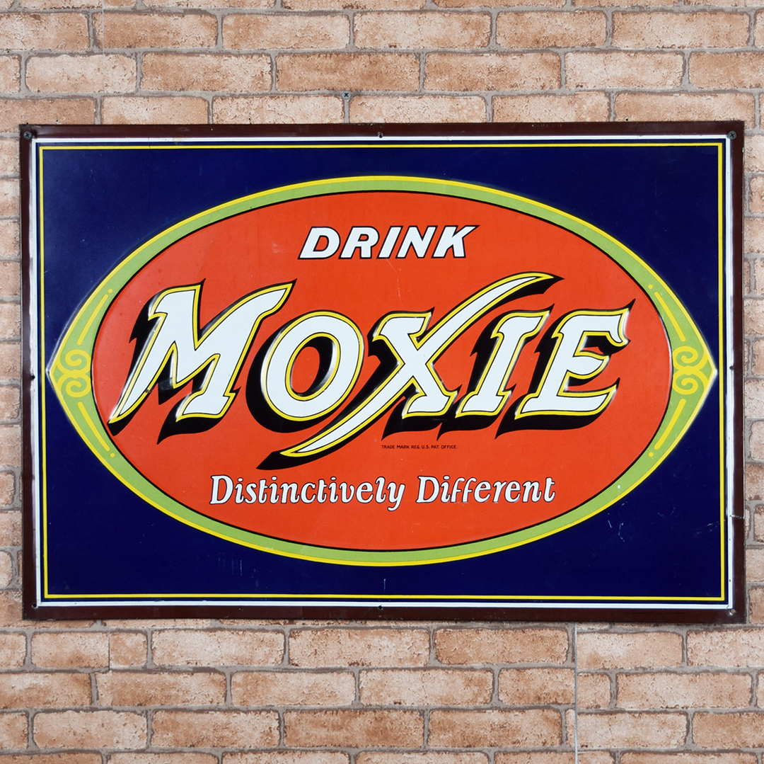 Rare Drink Moxie Embossed Tin Sign Distinctively Different