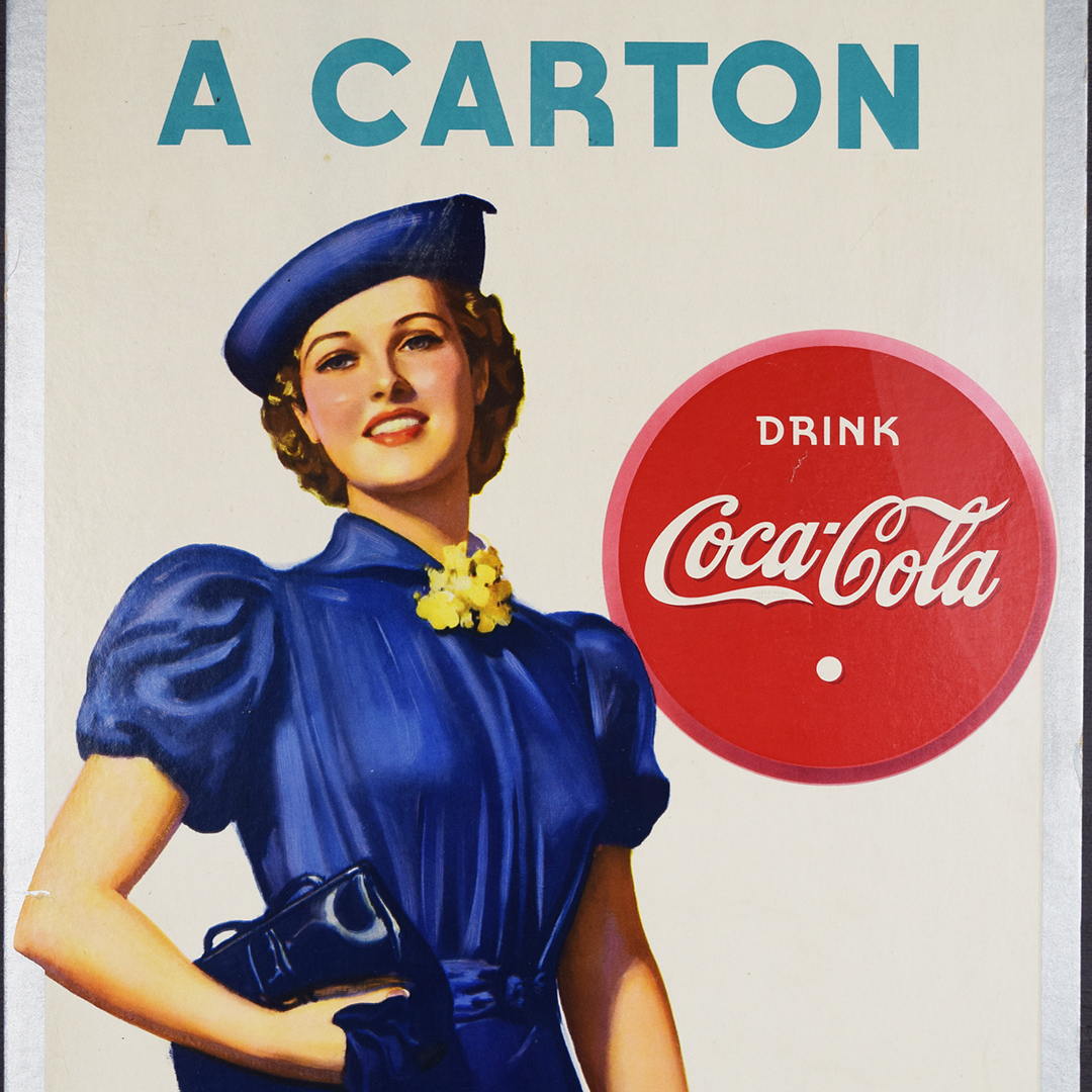 1937 Coca-Cola Take Home A Carton Cardboard Lithograph Sign