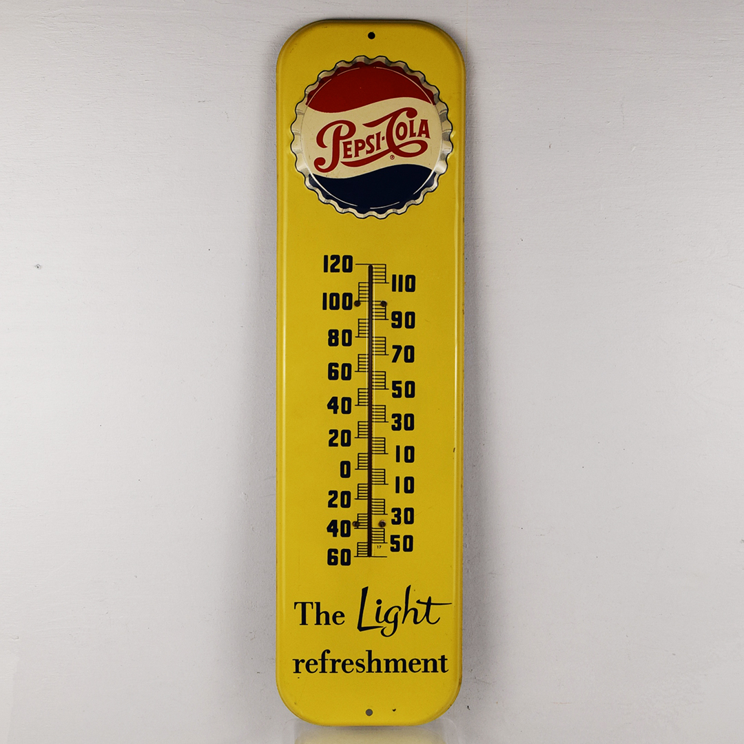 New Old Stock 1955 Pepsi Cola Bottle Cap Metal Thermometer